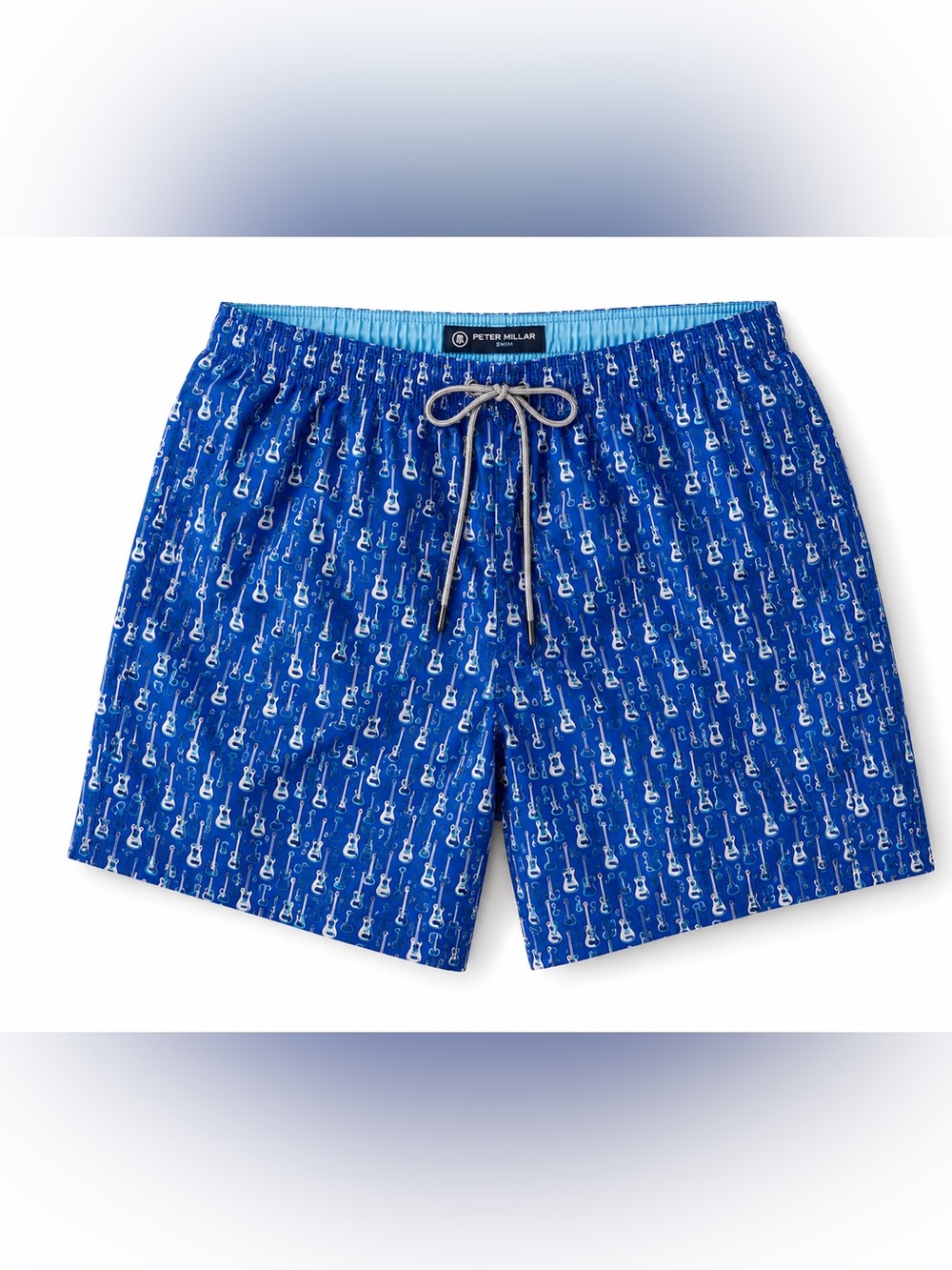 Peter Millar Blue Guitar Print Swim Shorts Resort Beach Vacation, Size L